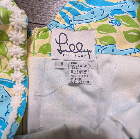 Lilly Pulitzer Blue Green Mimosa Everglades Alligator Mini Dress Size 8 Like New - Picture 4 of 6